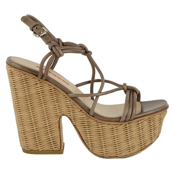 PRADA SHOES KNOTTED LEATHER WICKER WEDGE PLATFORM SANDALS sz 40 / 10 - Picture 2 of 13